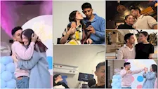 بإطلالة جذابة تبرز حملها..  ليلى زاهر تحتفل بعيد ميلاد هشام جمال