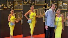 "ممسكة بيده".. رانيا يوسف برفقة زوجها في العرض الخاص لمسرحية "خيال مريض"
