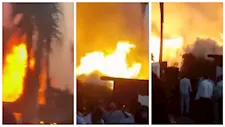 دخان كثيف وألسنة لهب.. حريق داخل ممشى بورتو مارينا بالساحل الشمالي (صور)