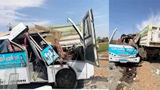 معاينة المرور تكشف السبب.. كواليس حادث تصادم أتوبيس التلاميذ وسيارة النقل بسوهاج- صور 