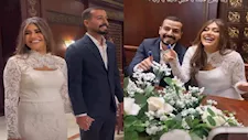 قبلة رومانسية.. ديانا هشام تحتفل بعقد قرانها- صور