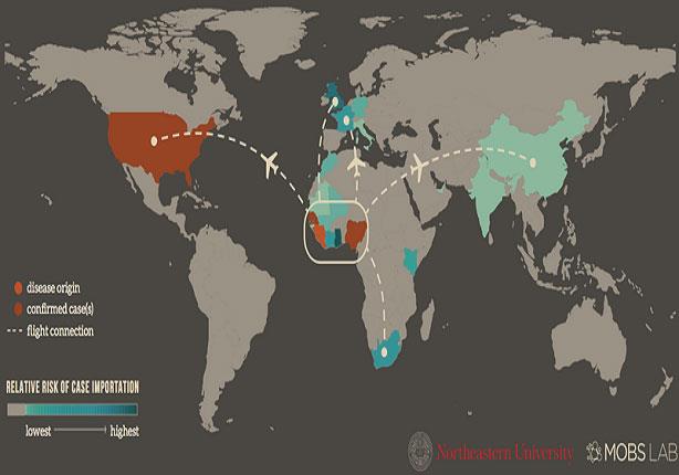 خريطة بالأماكن التي يمكن أن ينتشر فيها الايبولا 