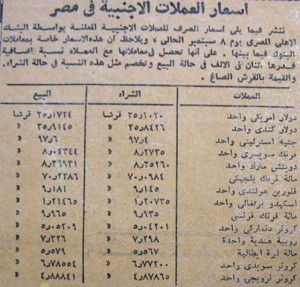 اسعار العملات في مصر في  8 سبتمبر عام 1956
