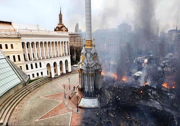 ميدان الاستقلال في كييف قبل وبعد الثورة عام 2014
