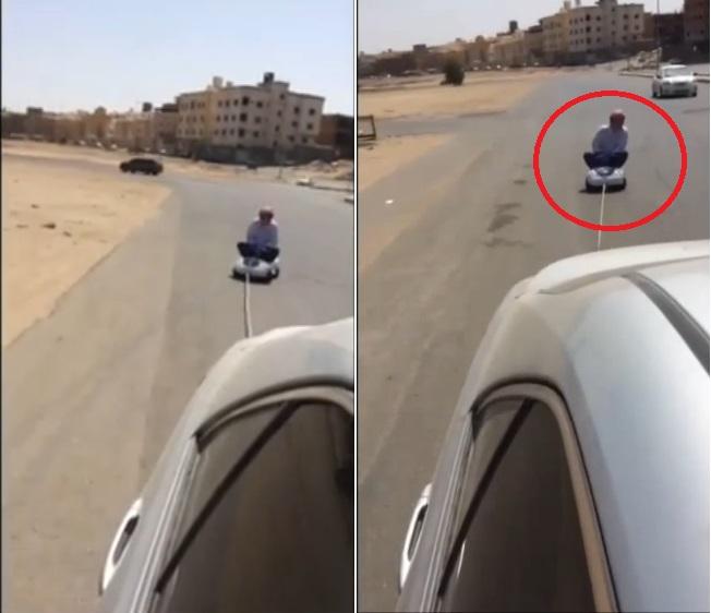 سعودى يركب سيارة أطفال 