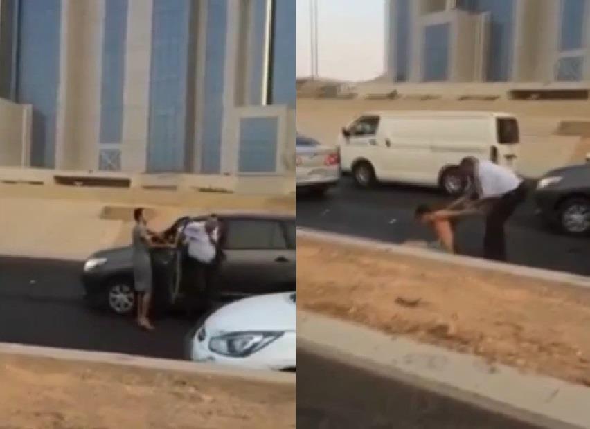 مشاجرة عنيفة و نزع ملابس بين سائقين سعوديين 