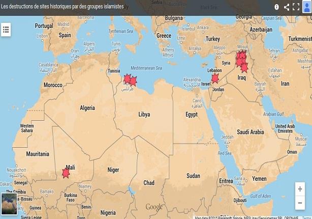خريطة المواقع الاثرية التي دمرتها داعش
