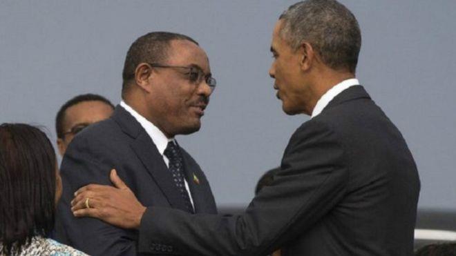 رئيس الوزاء الاثيوبي في استقبال اوباما