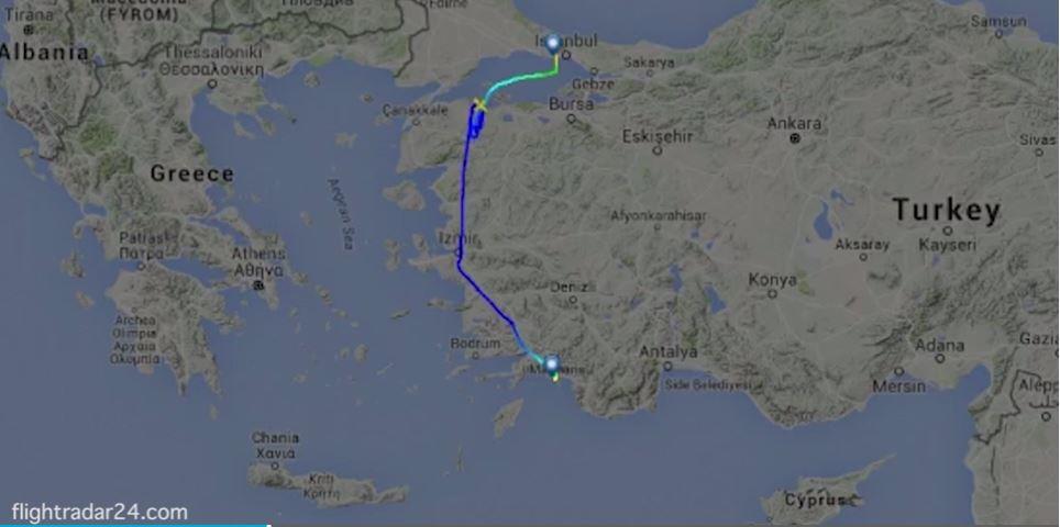 رحلة طائرة أردوغان إلى إسطنبول