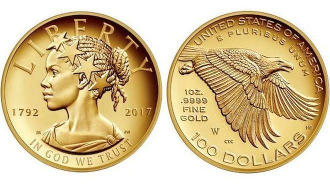 صورة لقطعة نقدية ذهبية أمريكية تحمل لأول مرة وجه س