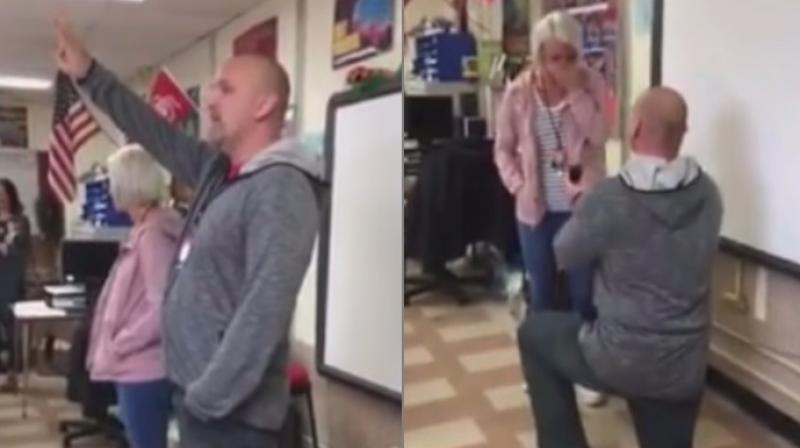 بالفيديو.. رد فعل تلاميذ طلب معلمهم يد زميلته داخل