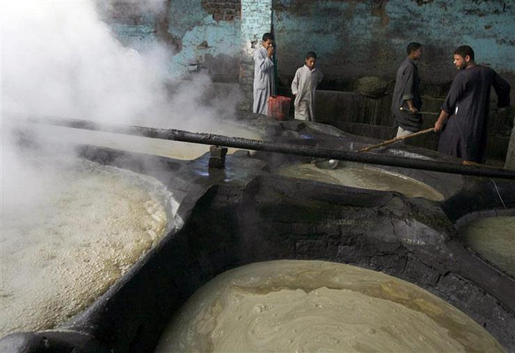 عمال داخل احد مصانع السكر