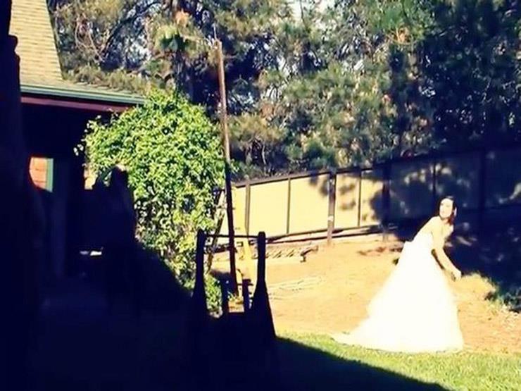 عروسة أمريكية تقذف "بوكيه الورد" لضيفاتها بـ"آلة ح