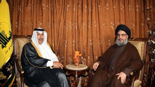 حمد بن جاسم آل ثان في لقاء مع الأمين العام لحزب ال