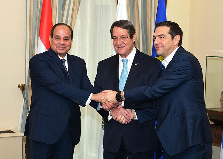 رئيس وزراء اليونان والرئيس القبرصي والرئيس السيسي
