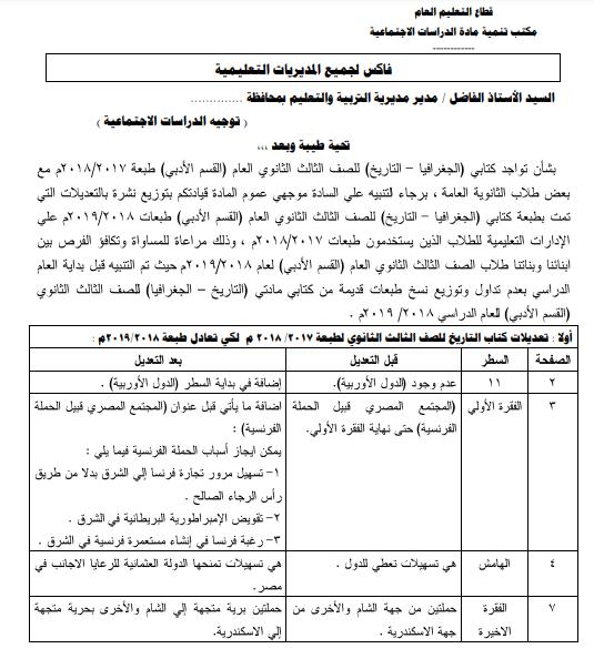 تعديلات كتابي الجغرافيا والتاريخ للثانوية العامة 1