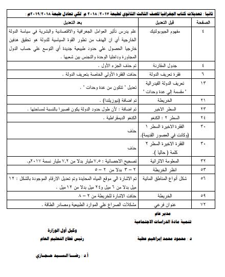 تعديلات كتابي الجغرافيا والتاريخ للثانوية العامة 4