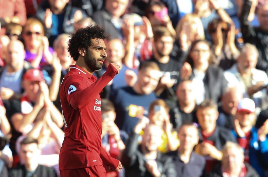 محمد صلاح يحتفل بهدفه أمام برايتون