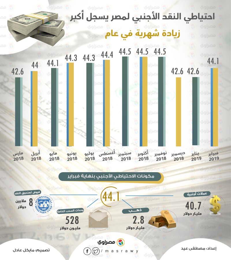 احتياطي النقد الأجنبي لمصر يسجل أكبر