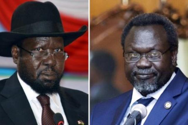 رئيس جنوب السودان سلفا كير (يسار) ونائبه السابق ري