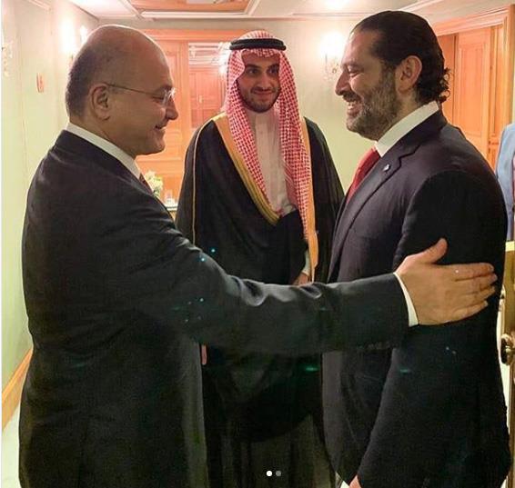 رئيس وزراء لبنان ونجله مع الرئيس العراقي