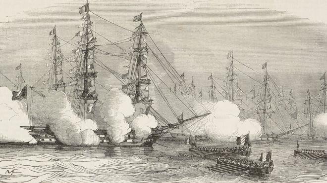 رسم للأسطول الفرنسي في طريقه لاحتلال الجزائر