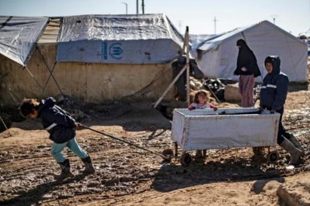 أطفال في مخيم الهول للنازحين في محافظة الحسكة شمال