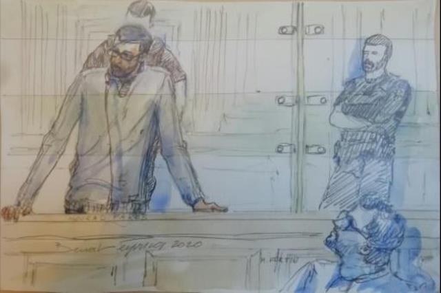 رسم من جلسة محاكمة أحد أبرز مجندي الجهاديين في فرن