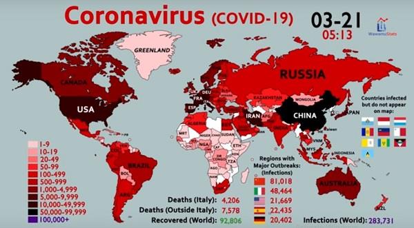 لقطة من خريطة انتشار الفيروس