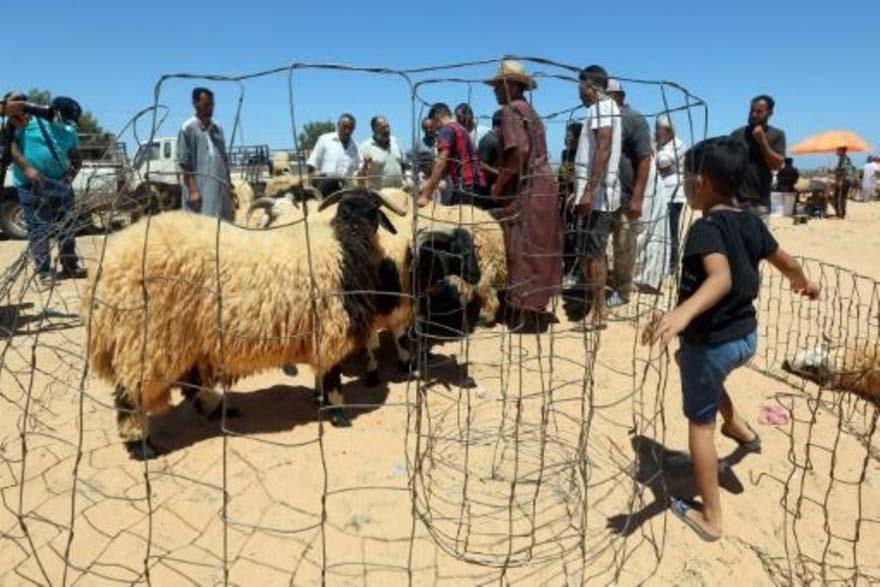 ليبيون في سوق الماشية في تاجوراء جنوب شرق طرابلس