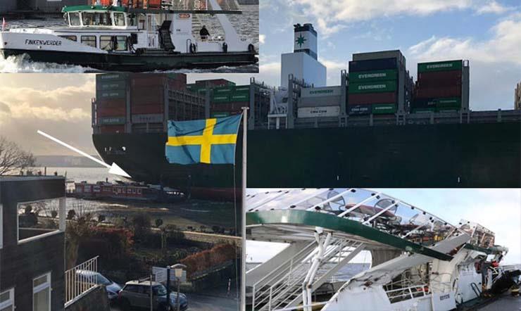 صورة احتكاك السفينة العملاقة بالعبارة الصغيرة