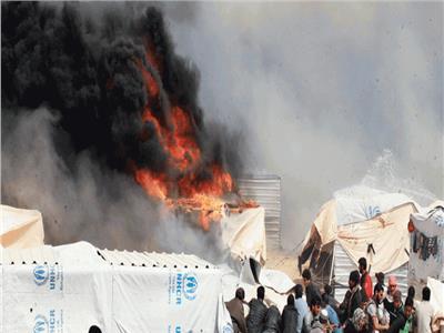 ارشيفية حريق بمخيم للنازحين السوريين