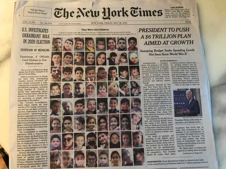 نيويورك تايمز الأمريكية تنشر صور شهداء غزة الأطفال