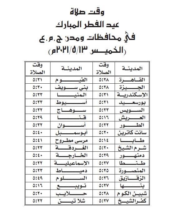 ننشر مواعيد صلاة عيد الفطر بمحافظات ومدن الجمهورية | مصراوى