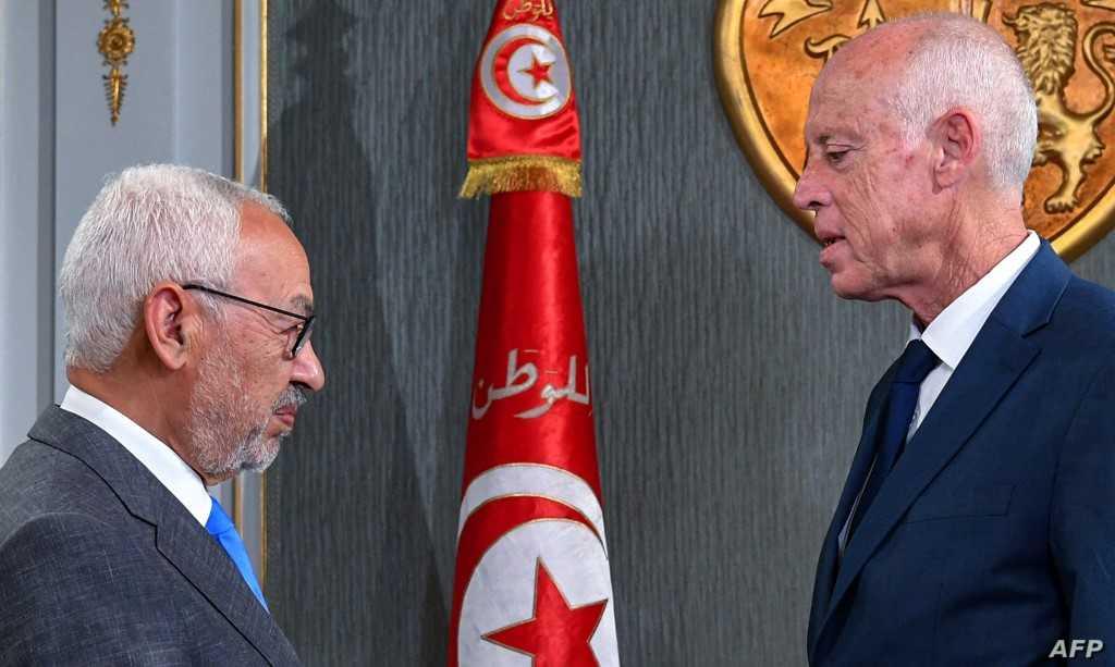  الرئيس التونسي قيس سعيّد لدى استقباله راشد الغنوش