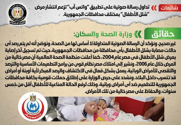 الحكومة تكشف حقيقة فويس واتس آب شلل الأطفال