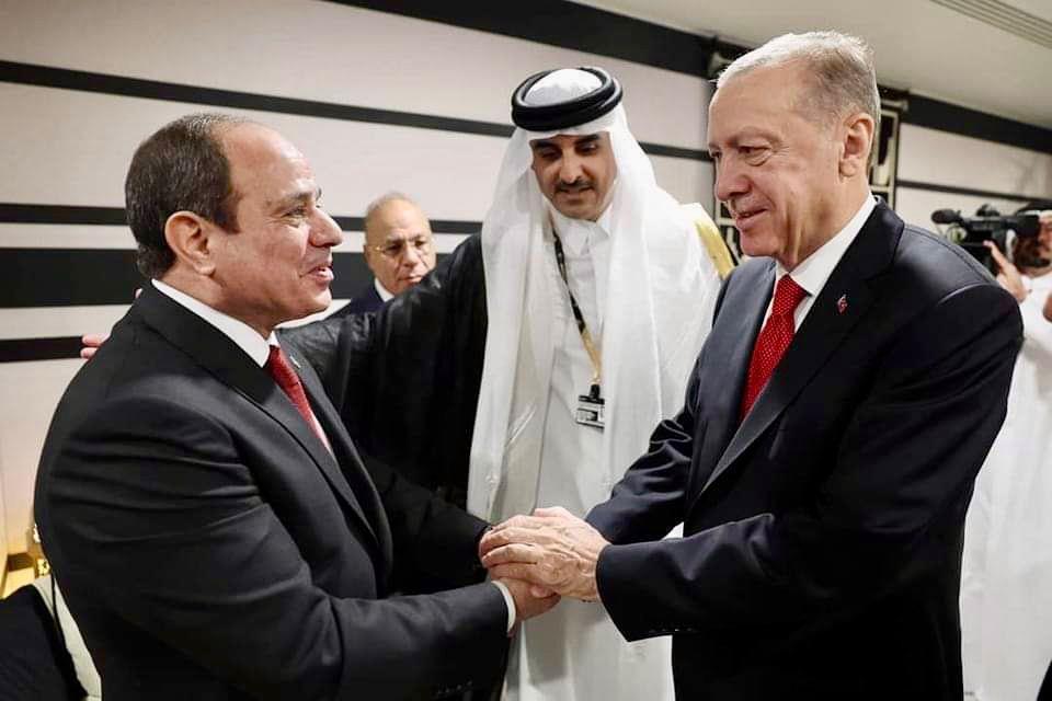 الرئيس عبد الفتاح السيسي تصافح مع الرئيس التركى ار