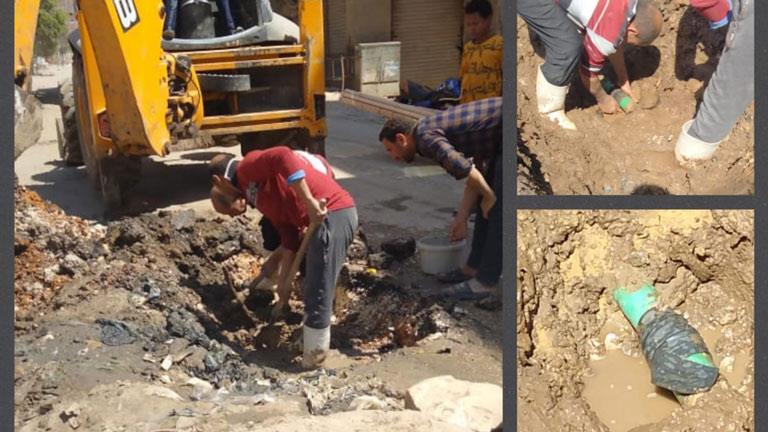 إصلاح كسر خط مياه بشارع الحفرية بأوسيم