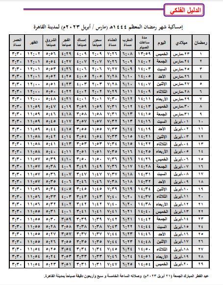 امساكية رمضان 2023 الخبر