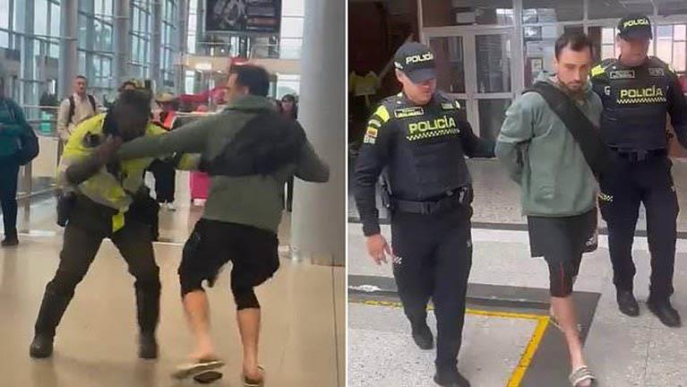 سائح يعتدي بوحشية على ضابط مطار في كولومبيا