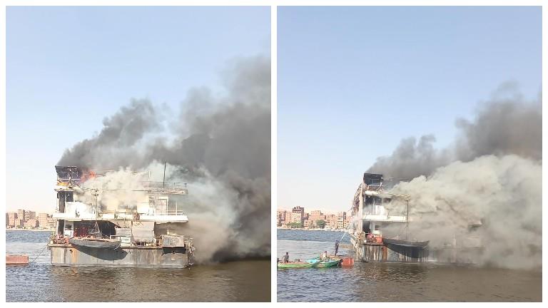 حريق مركب عائمة في النيل بالحوامدية