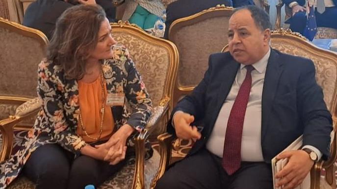 الدكتور محمد معيط وزير المالية مع إيفيت إيشود