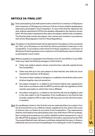 المادة 24 من لوائح كأس العالم للأندية