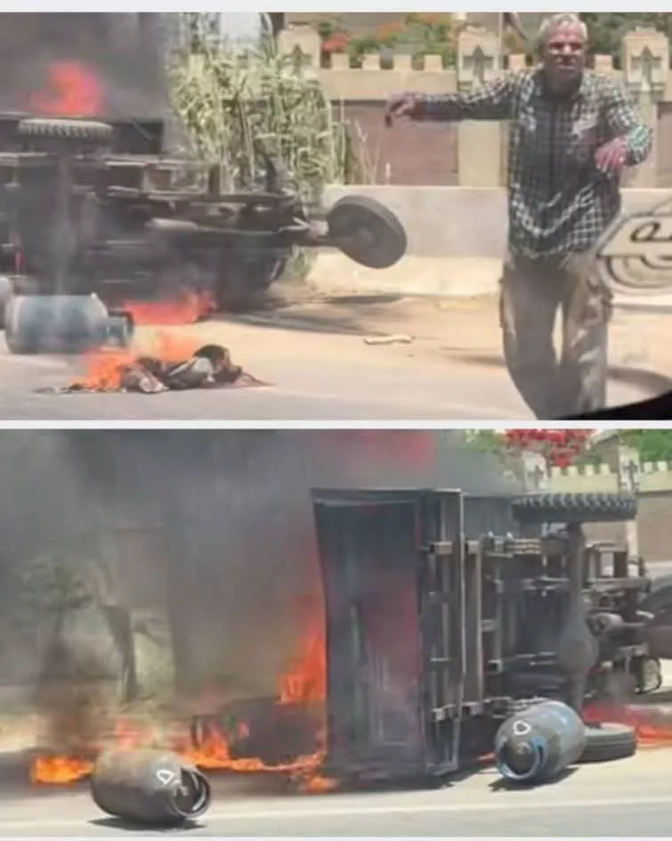 اشتعال تروسيكل محمّل بأنابيب غاز على دائري المنصورة