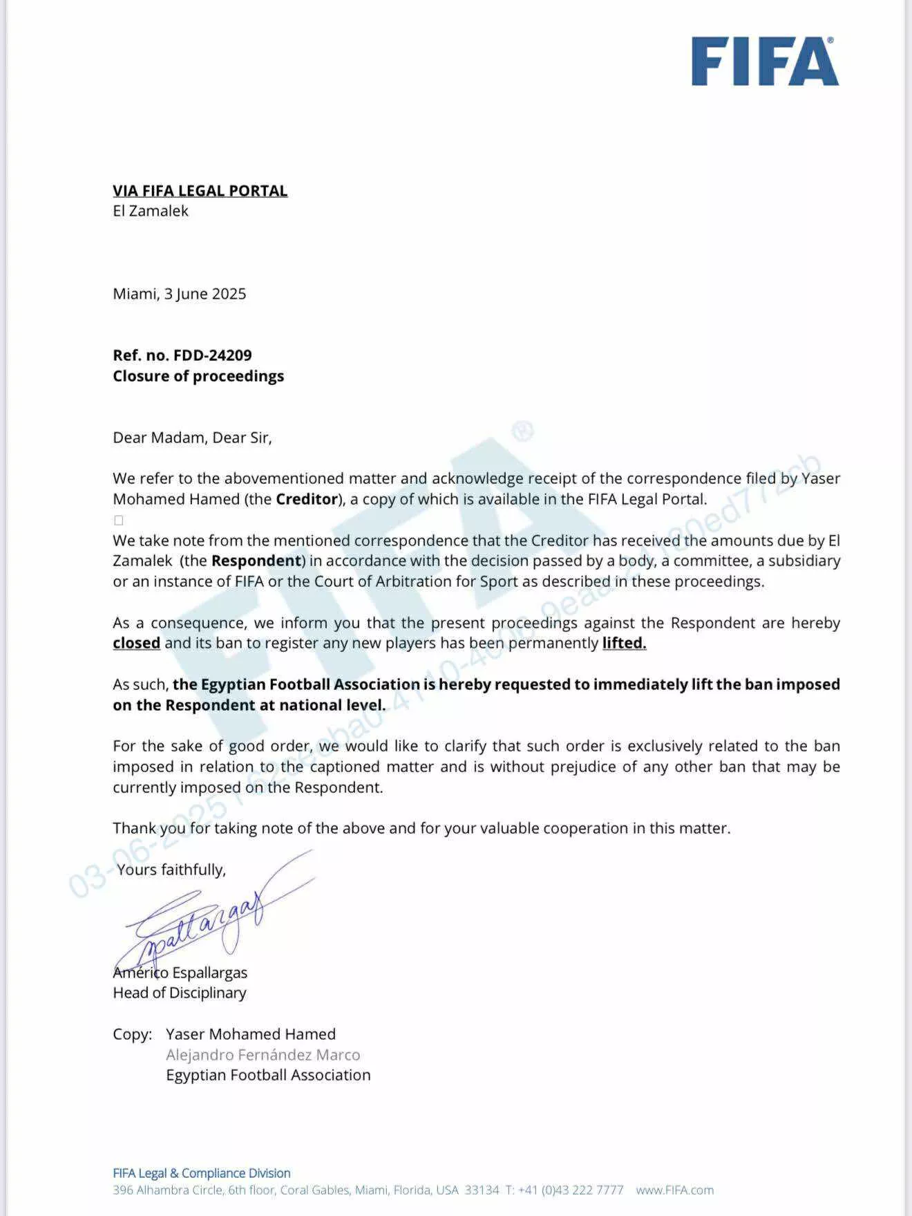 رفع إيقاف قيد الزمالك