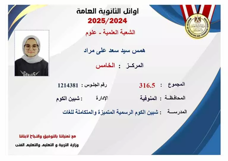 أوائل الثانوية العامة 2025.. الطالبات يكتسحن قائمة الشرف (32)