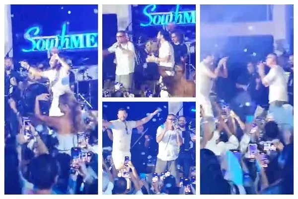 رقص أحمد حلمي وعمرو يوسف مع الهضبة في حفل الساحل_4