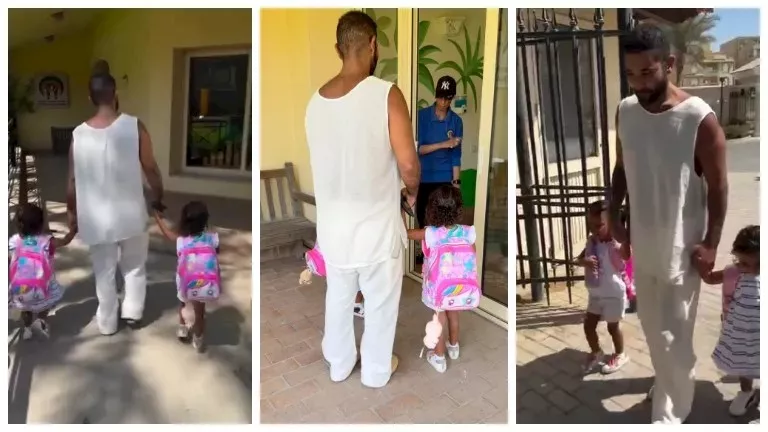 أحمد سعد مع ابنتيه في أول يوم دراسي_1