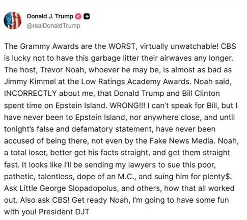 دونالد ترامب يهاجم حفل الجرامي