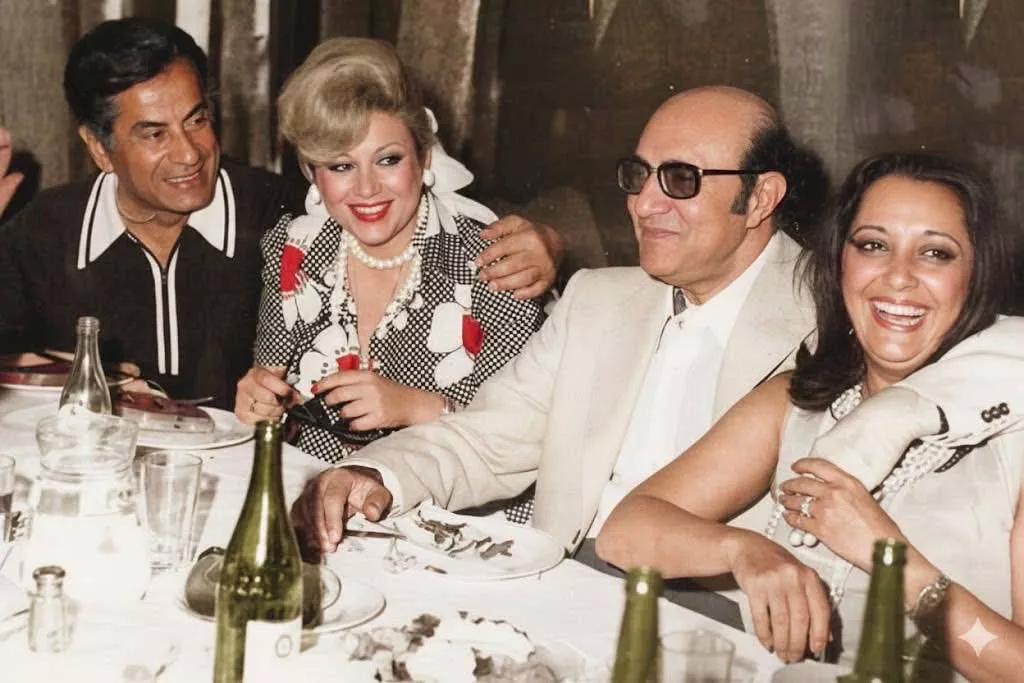 فريد وسلوى ومحمد عبد الوهاب وزوجته نهلة